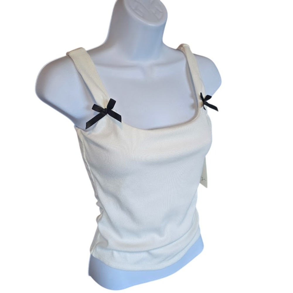 Gaze Ribbed Tank Top Womens Small Cream Coquette Balletcore Bows Dollette Girly